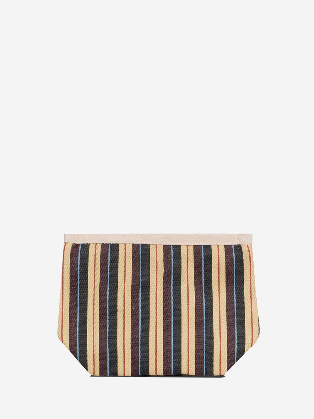 VIVA - Krem Kahve Çizgili Naylon Kumaş Pouch Portföy Çanta