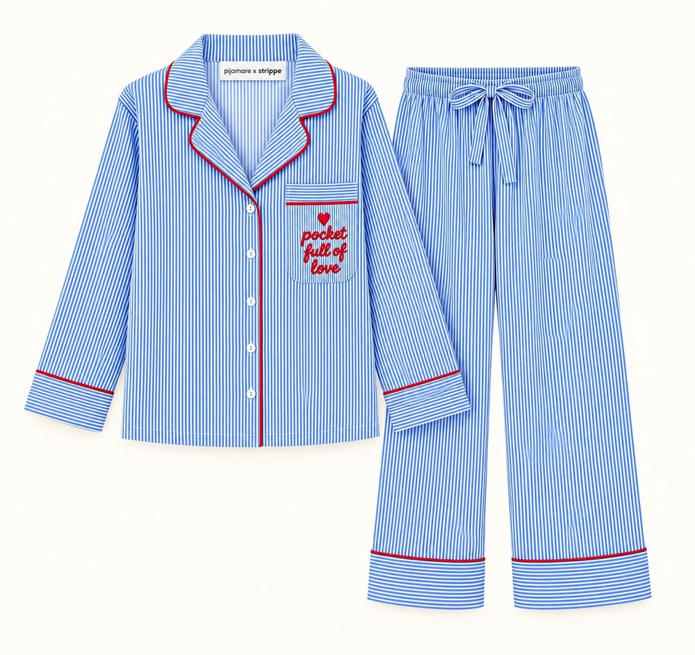 HERA - Pijamare x Strippe Kırmızı Biyeli Çizgili Pijama Takımı