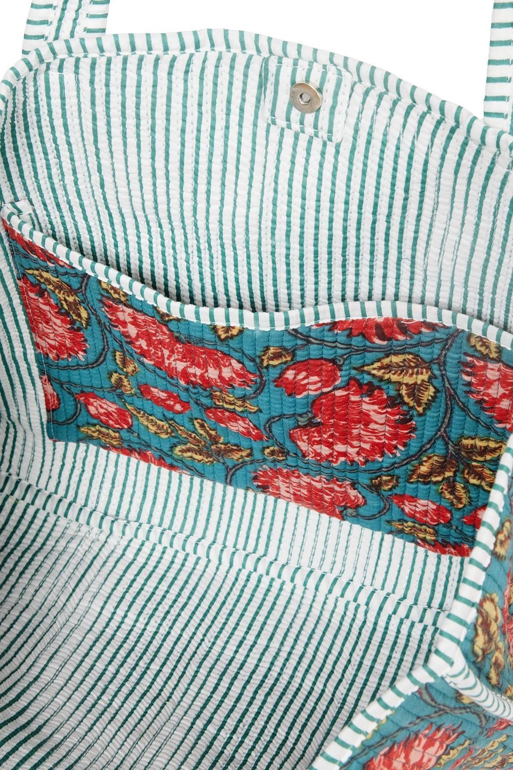 LAGOON- Çiçek Desenli Yeşil Pamuklu Kumaş Günlük Omuz Çantası - Tote Bag