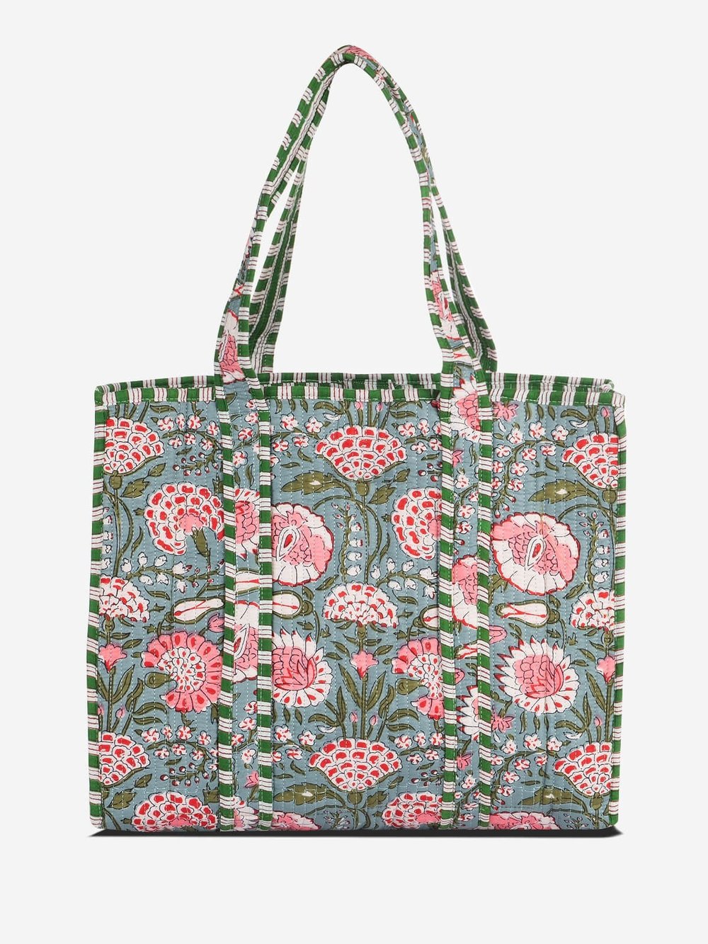 MARIGOLD - Floral Desenli Yeşil Pamuklu Kumaş Günlük Omuz Çantası - Tote Bag
