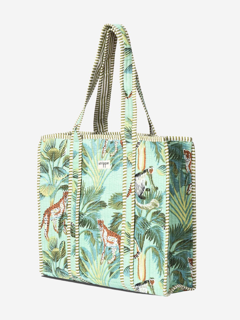 WILDWOOD - Leopar Orman Desenli Mint Yeşili  Pamuklu Kumaş Günlük Omuz Çantası -  Tote Bag