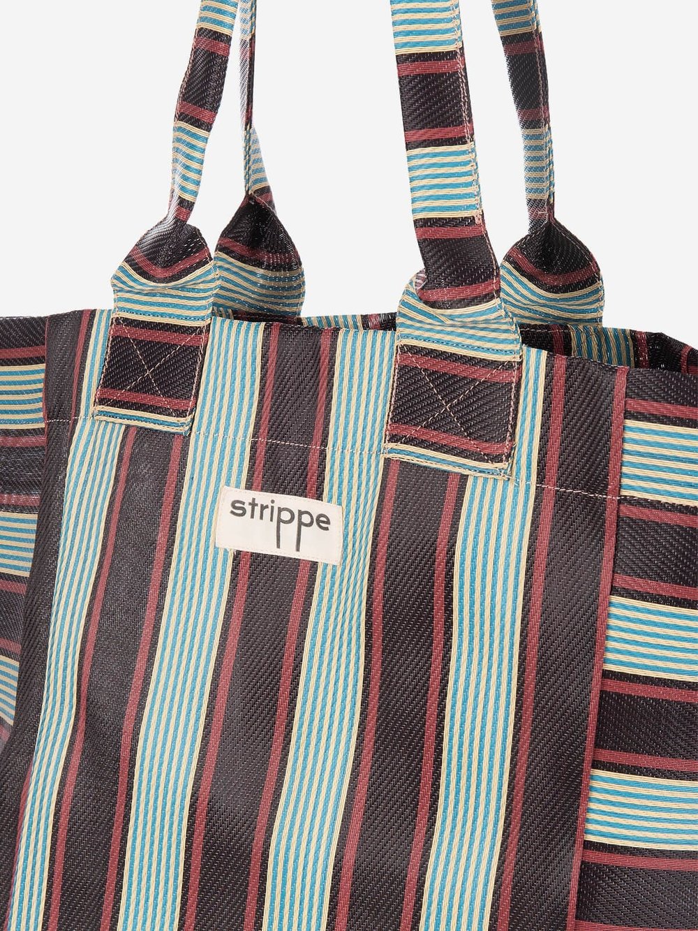 NOVA - Kahverengi Çizgili Büyük Boy Naylon Çanta - Tote Bag