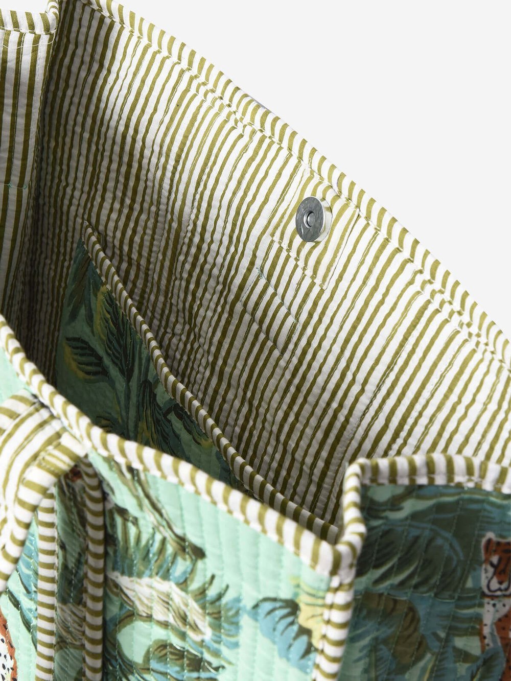 WILDWOOD - Leopar Orman Desenli Mint Yeşili  Pamuklu Kumaş Günlük Omuz Çantası -  Tote Bag