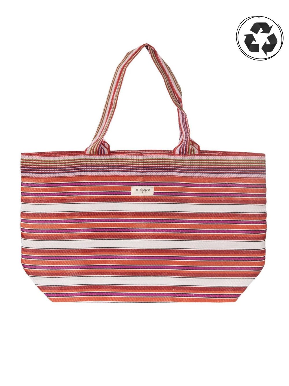 TYRA - Turuncu Yatay Çizgili Naylon Kumaş Omuz Çantası - Tote Bag