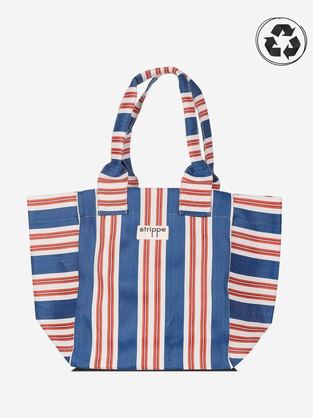 NOVA - Lacivert Çizgili Büyük Boy Naylon Çanta - Tote Bag