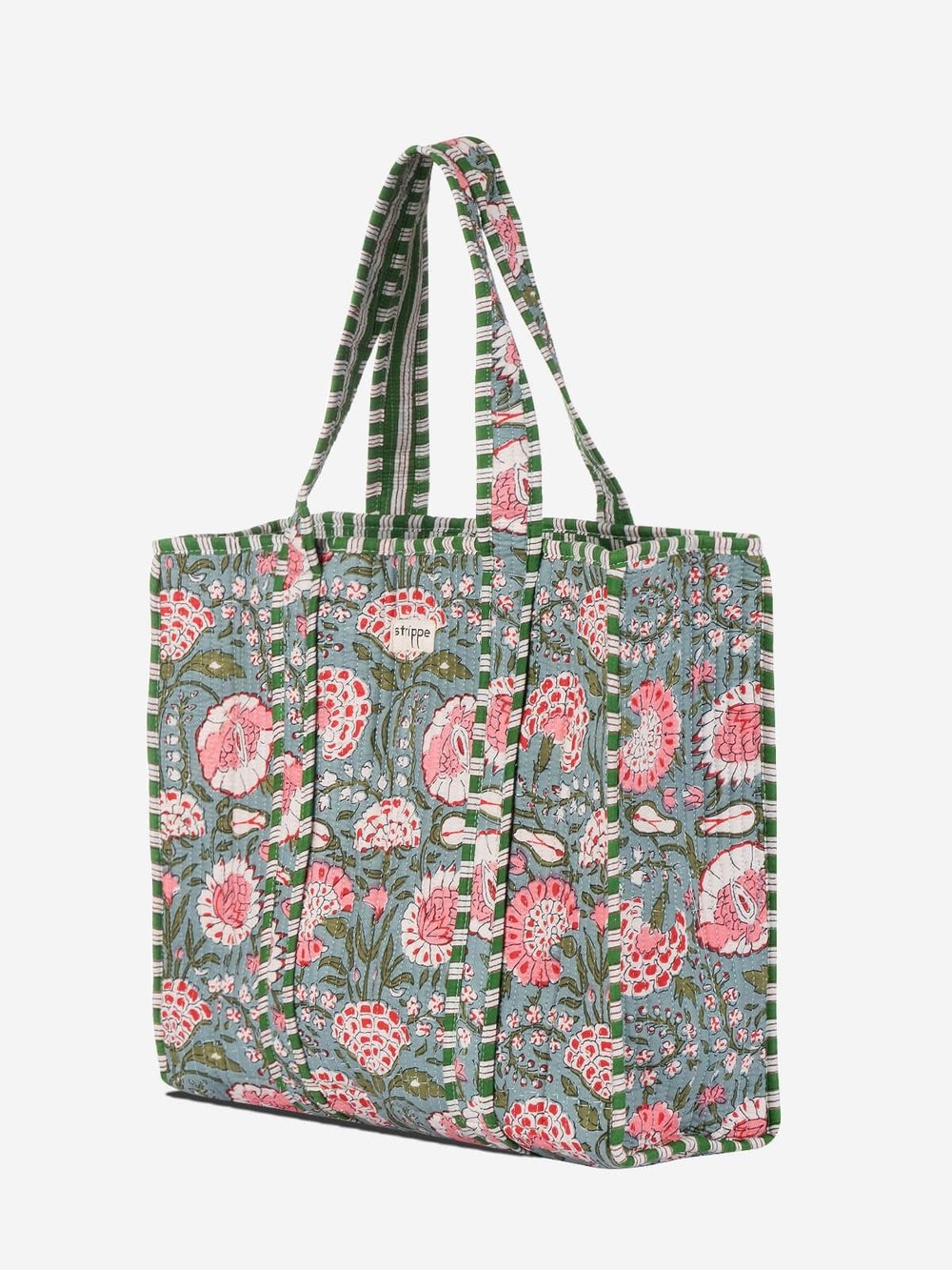 MARIGOLD - Floral Desenli Yeşil Pamuklu Kumaş Günlük Omuz Çantası - Tote Bag