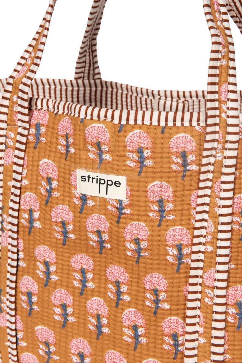 GARDEN- Çiçek Desenli Hardal Pamuklu Kumaş Günlük Omuz Çantası - Tote Bag