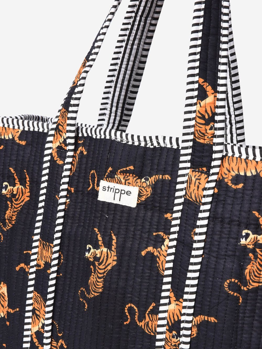 URBAN - Kaplan Desenli Siyah Pamuklu Kumaş Günlük Omuz Çantası - Tote Bag