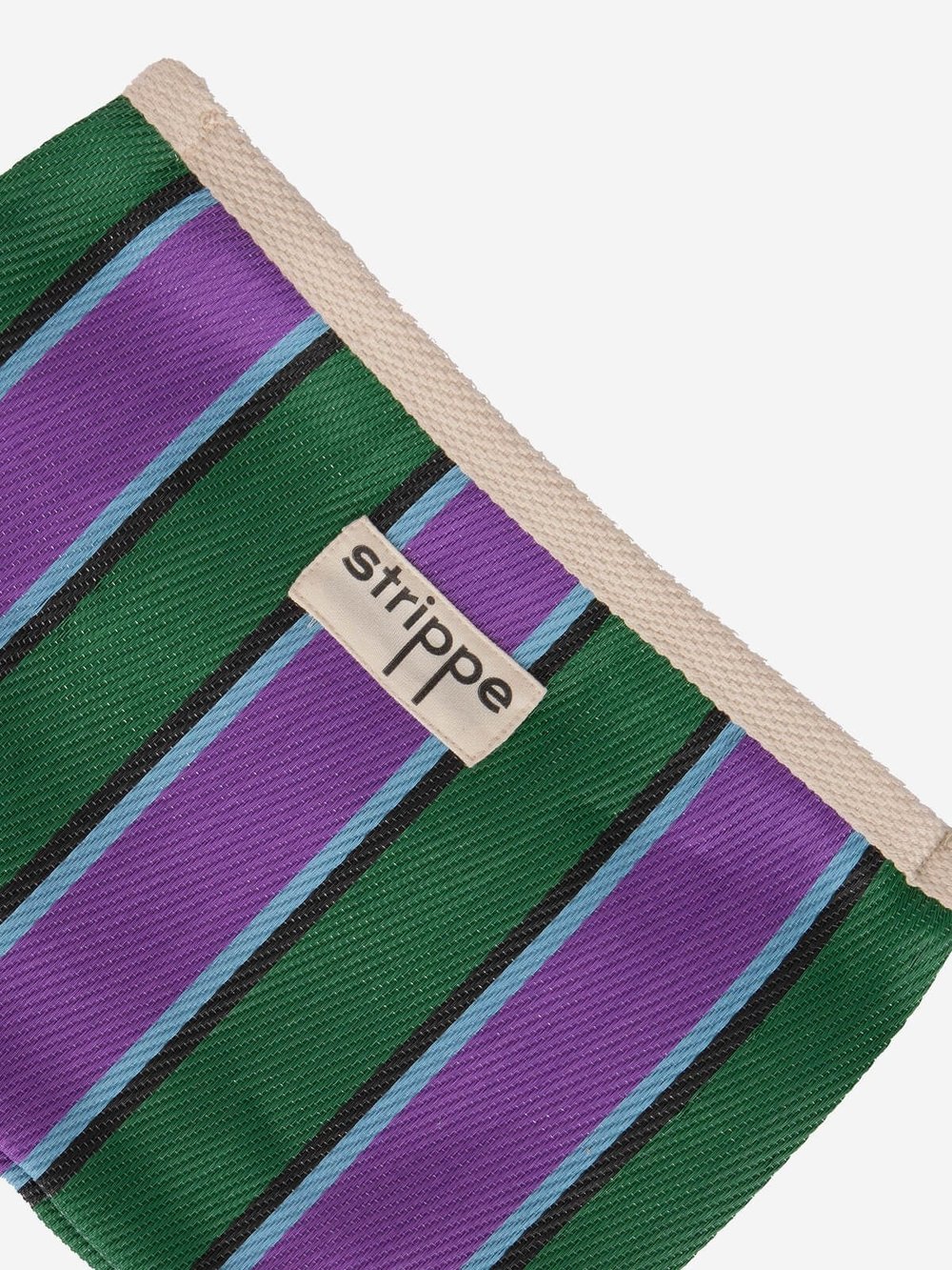 VIVA -Yeşil Eflatun Çizgili Naylon Kumaş Pouch Portföy Çanta