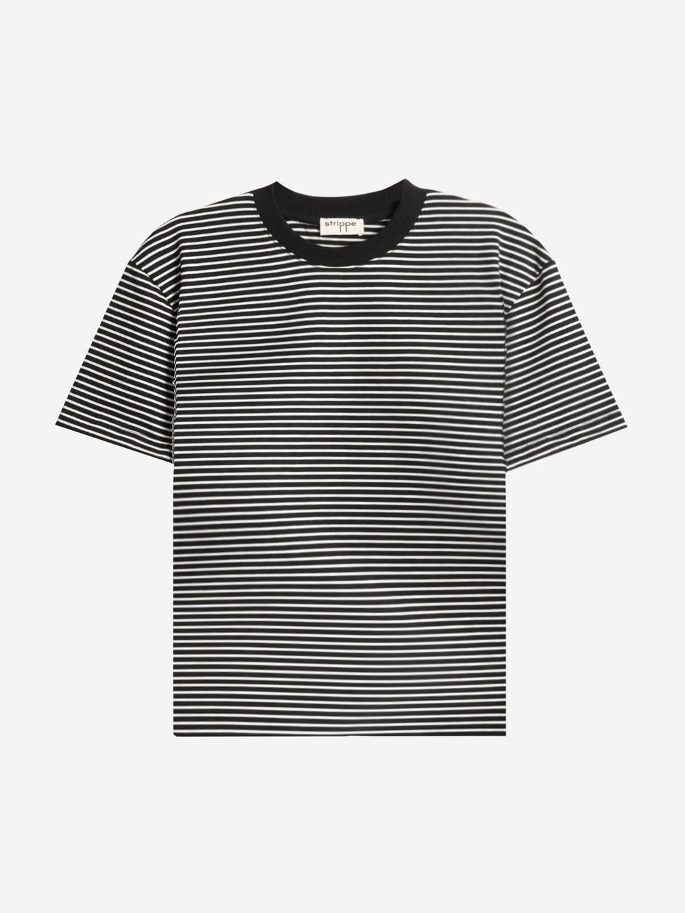 NOIR	 - Krem Çizgili Regular Kalıp Siyah T-shirt 