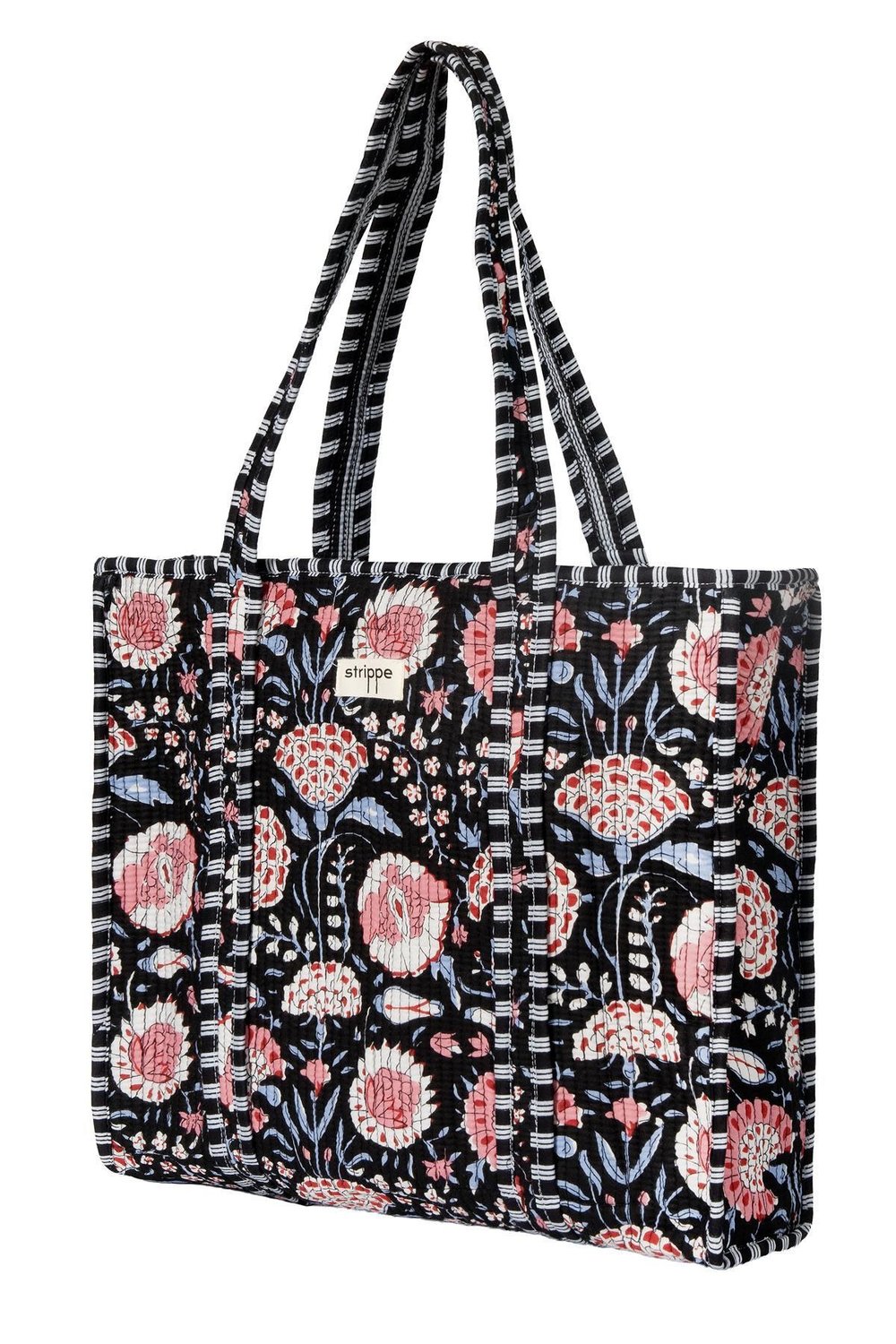 MARIGOLD - Floral Desenli Siyah Pamuklu Kumaş Günlük Omuz Çantası - Tote Bag