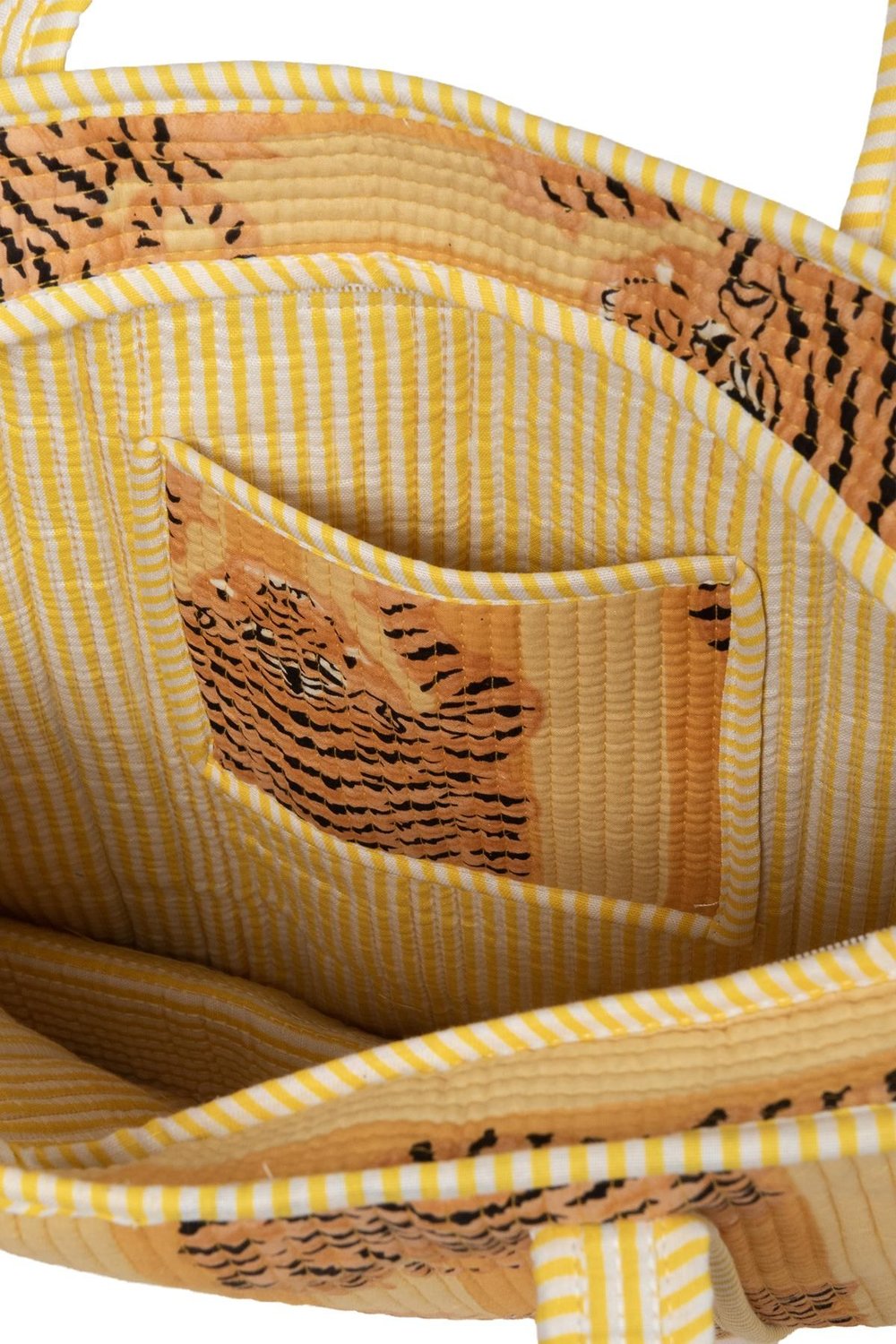 CARRYALL - Kaplan Desenli Sarı Pamuklu Kumaş Fermuarlı Günlük Omuz Çantası  - Tote Bag