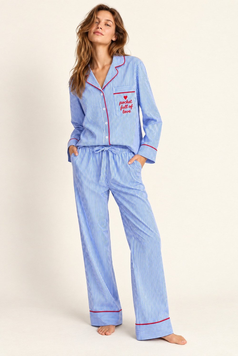HERA - Pijamare x Strippe Kırmızı Biyeli Çizgili Pijama Takımı