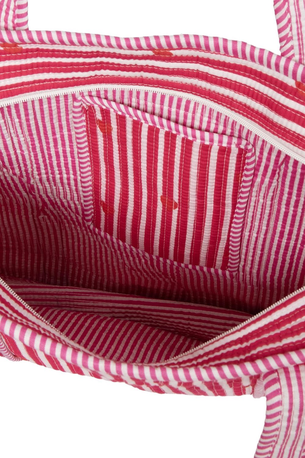 CARRYALL - Kalp Desenli Pembe Pamuklu Kumaş Fermuarlı Günlük Omuz Çantası  - Tote Bag