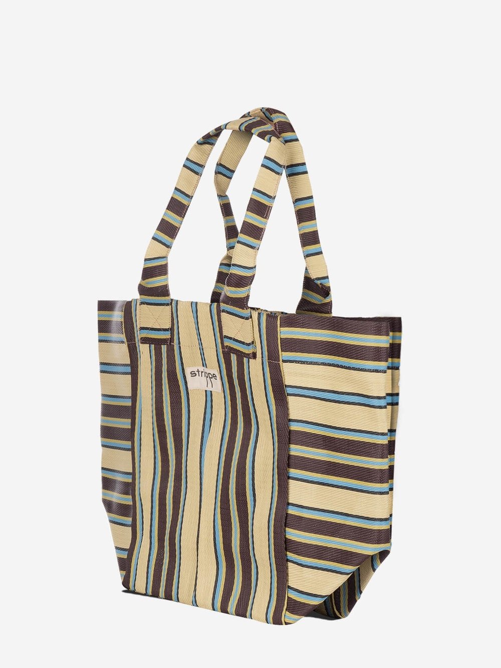 NOVA - Kahve Krem Çizgili Büyük Boy Naylon Çanta - Tote Bag