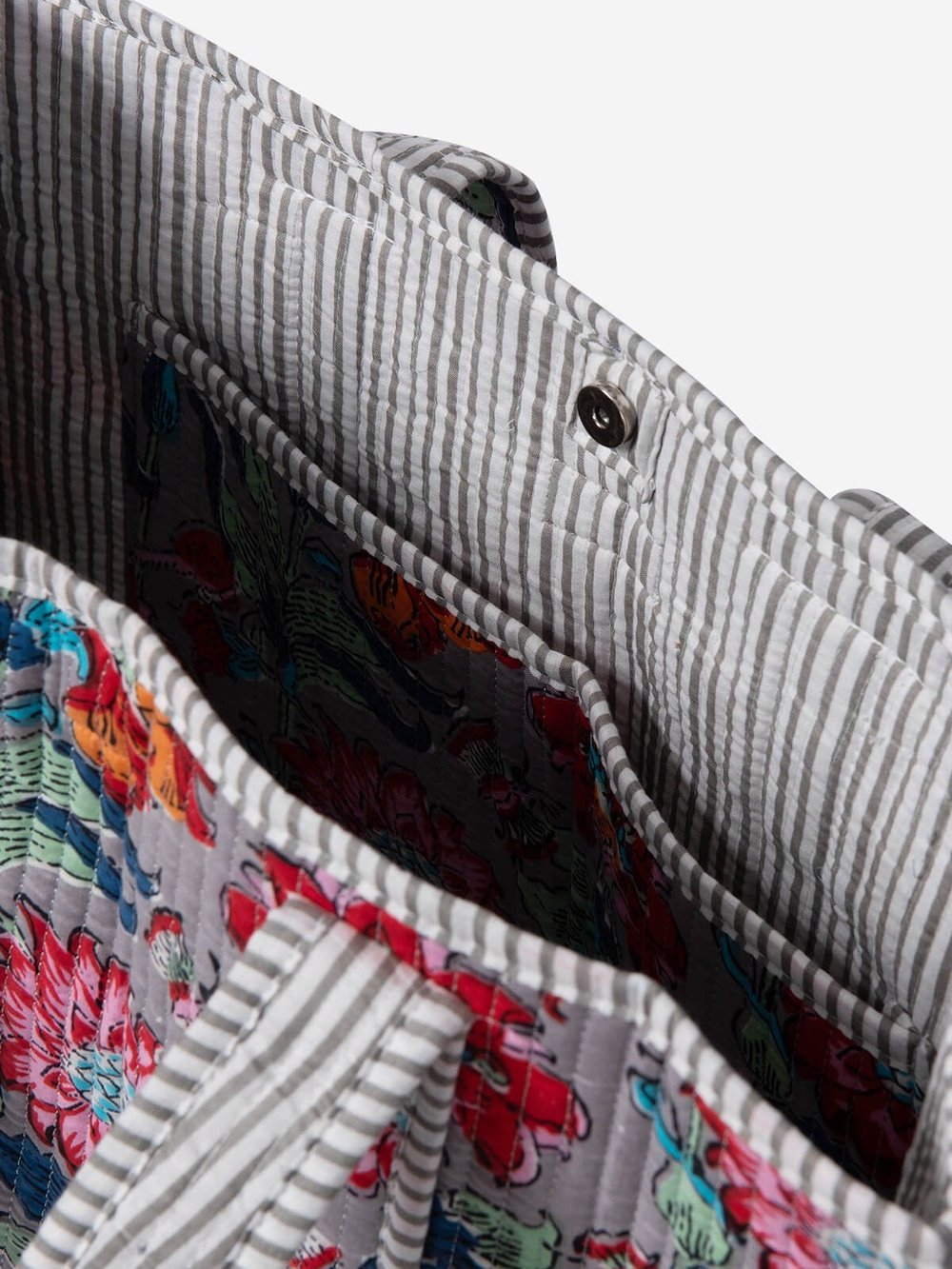 FIORA- Floral Desenli Gri Pamuklu Kumaş Günlük Omuz Çantası - Tote Bag