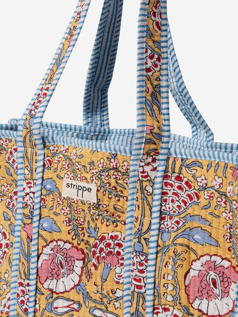 MARIGOLD - Floral Desenli Sarı Pamuklu Kumaş Günlük Omuz Çantası - Tote Bag