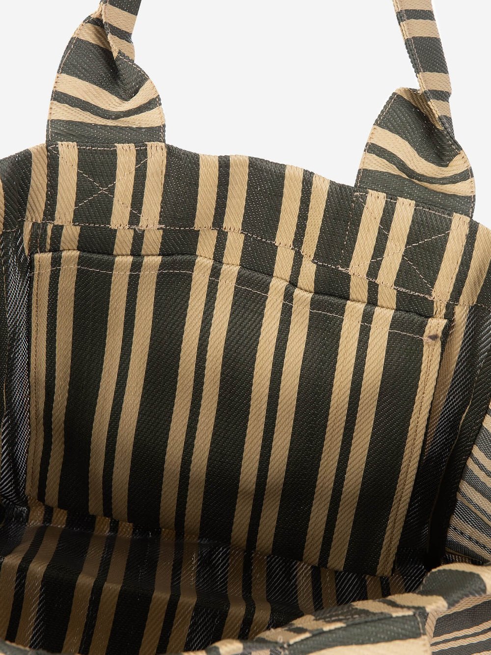 NOVA - Haki Krem Çizgili Büyük Boy Naylon Çanta - Tote Bag