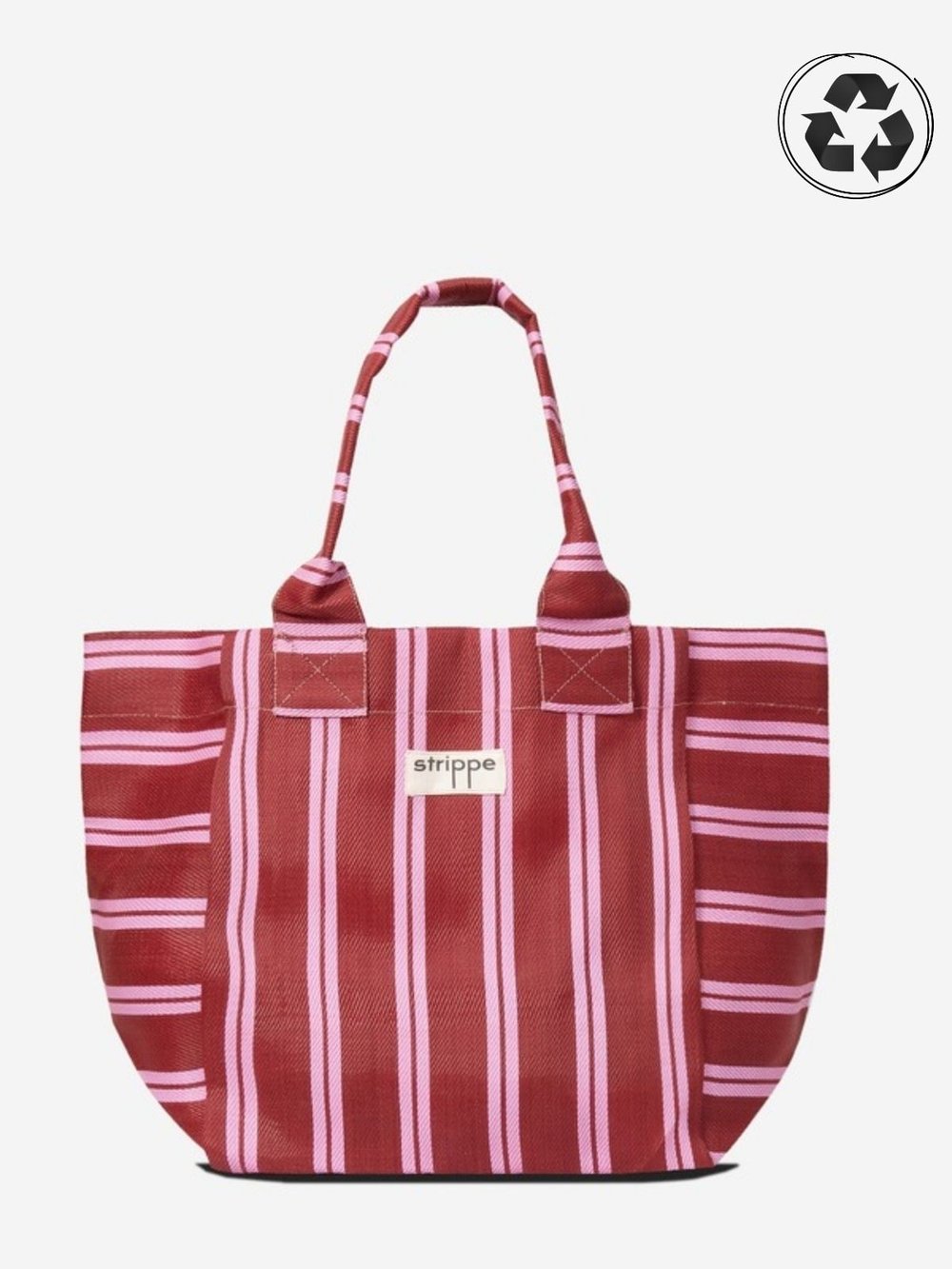 NOVA - Bordo Pembe Çizgili Büyük Boy Naylon Çanta - Tote Bag