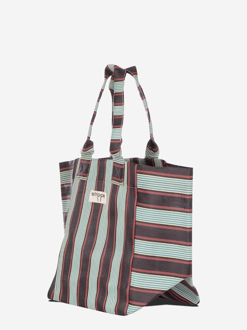 NOVA - Kahverengi Çizgili Büyük Boy Naylon Çanta - Tote Bag