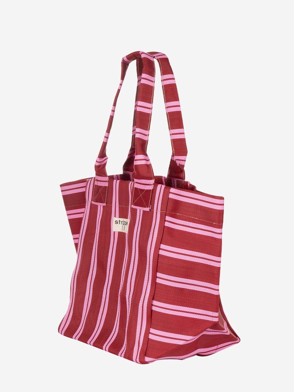 NOVA - Bordo Pembe Çizgili Büyük Boy Naylon Çanta - Tote Bag