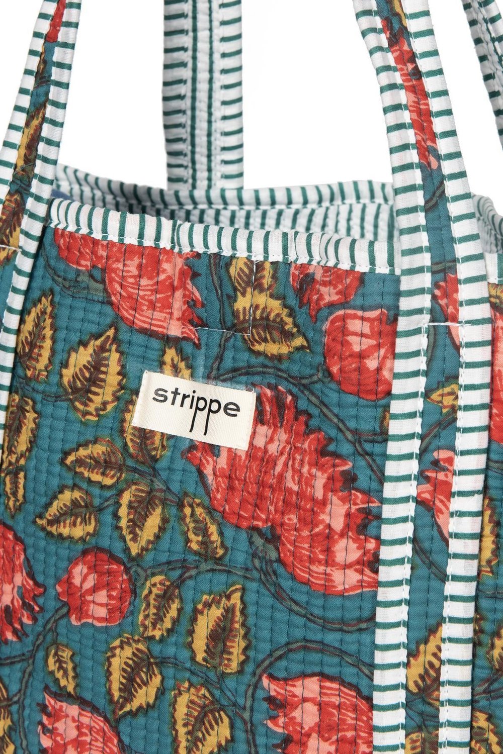 LAGOON- Çiçek Desenli Yeşil Pamuklu Kumaş Günlük Omuz Çantası - Tote Bag