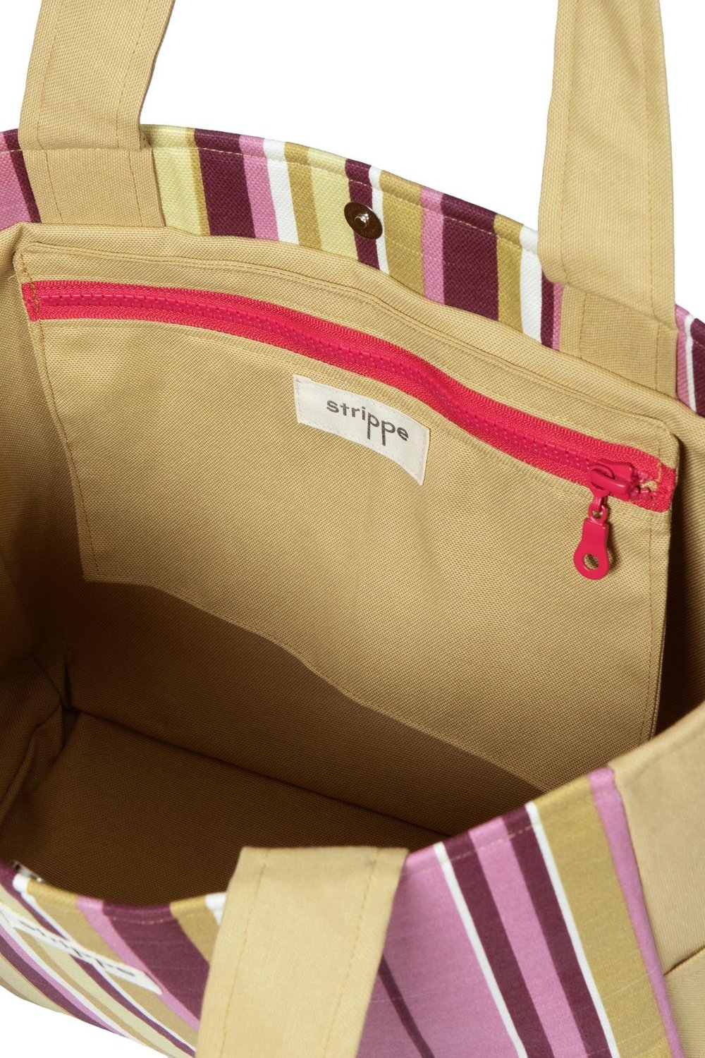TRACE - Hardal Pembe Çizgili Pamuklu Kumaş Günlük Omuz Çantası -  Tote Bag