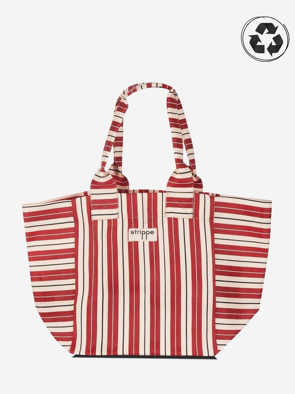 NOVA - Bordo Krem Çizgili Büyük Boy Naylon Çanta - Tote Bag
