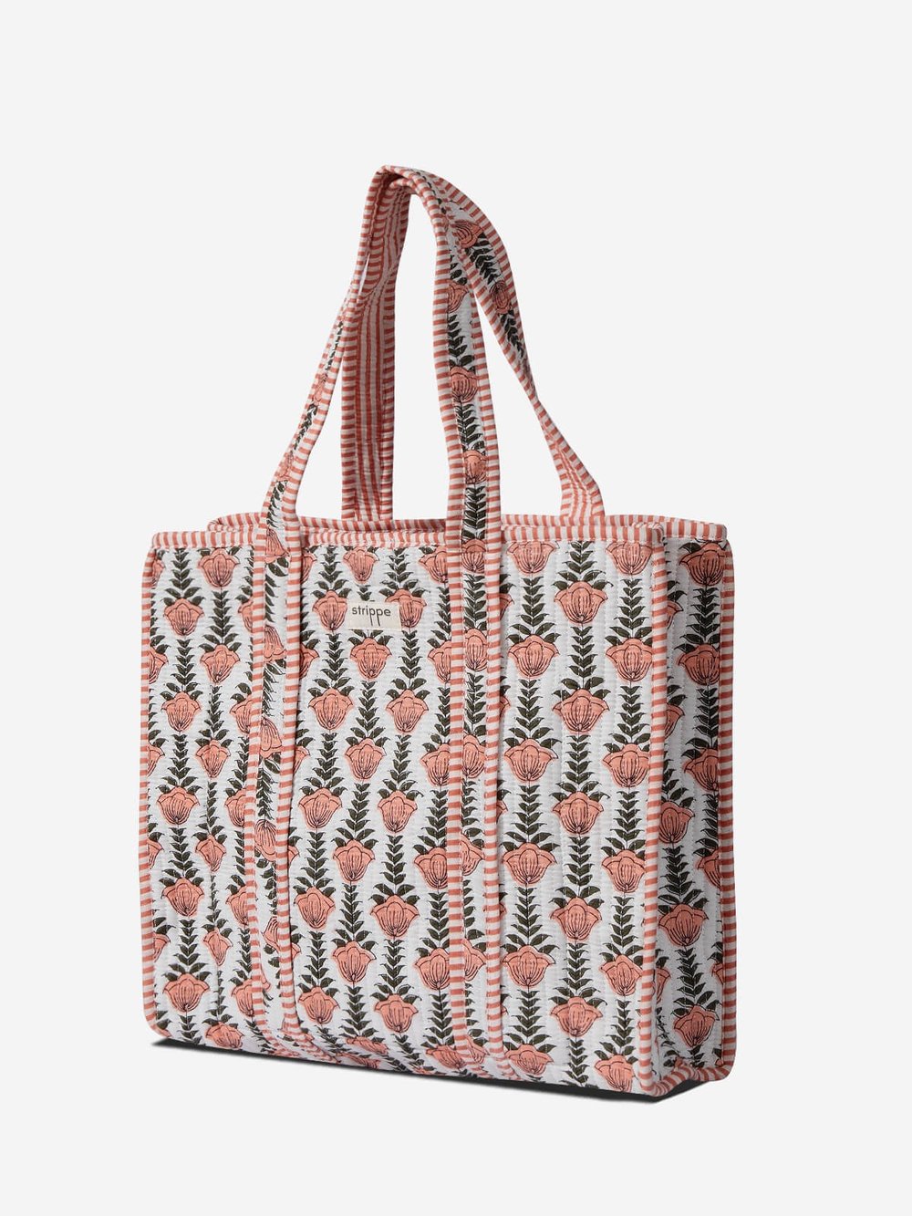 SUNBLOOM- Çiçek Desenli Beyaz Pamuklu Kumaş Günlük Omuz Çantası - Tote Bag