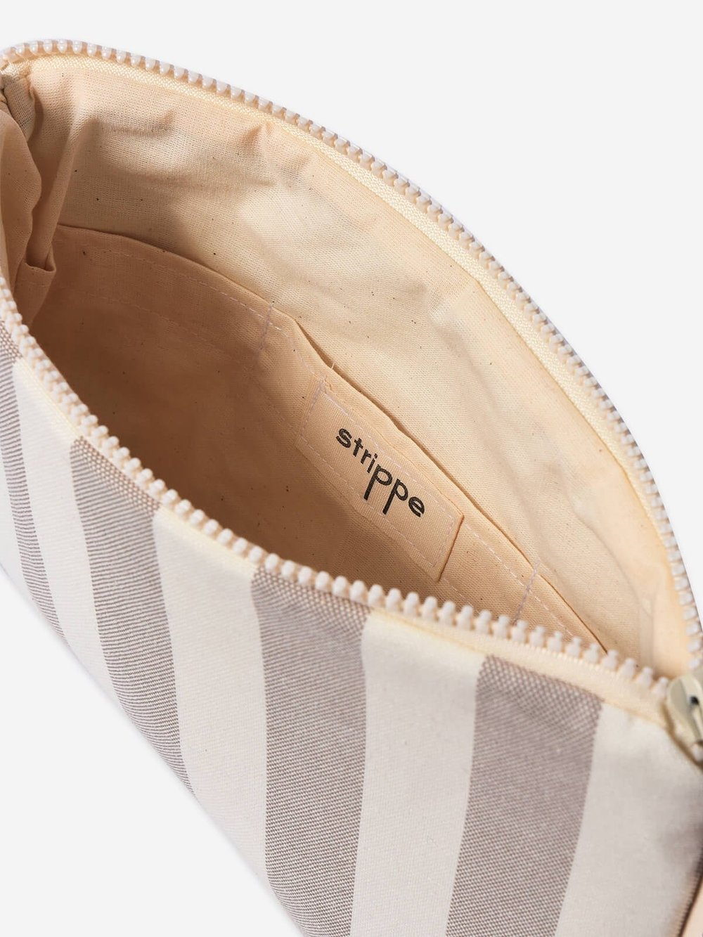 BREEZE - Kalın Çizgili Bej Pouch Portföy Çanta