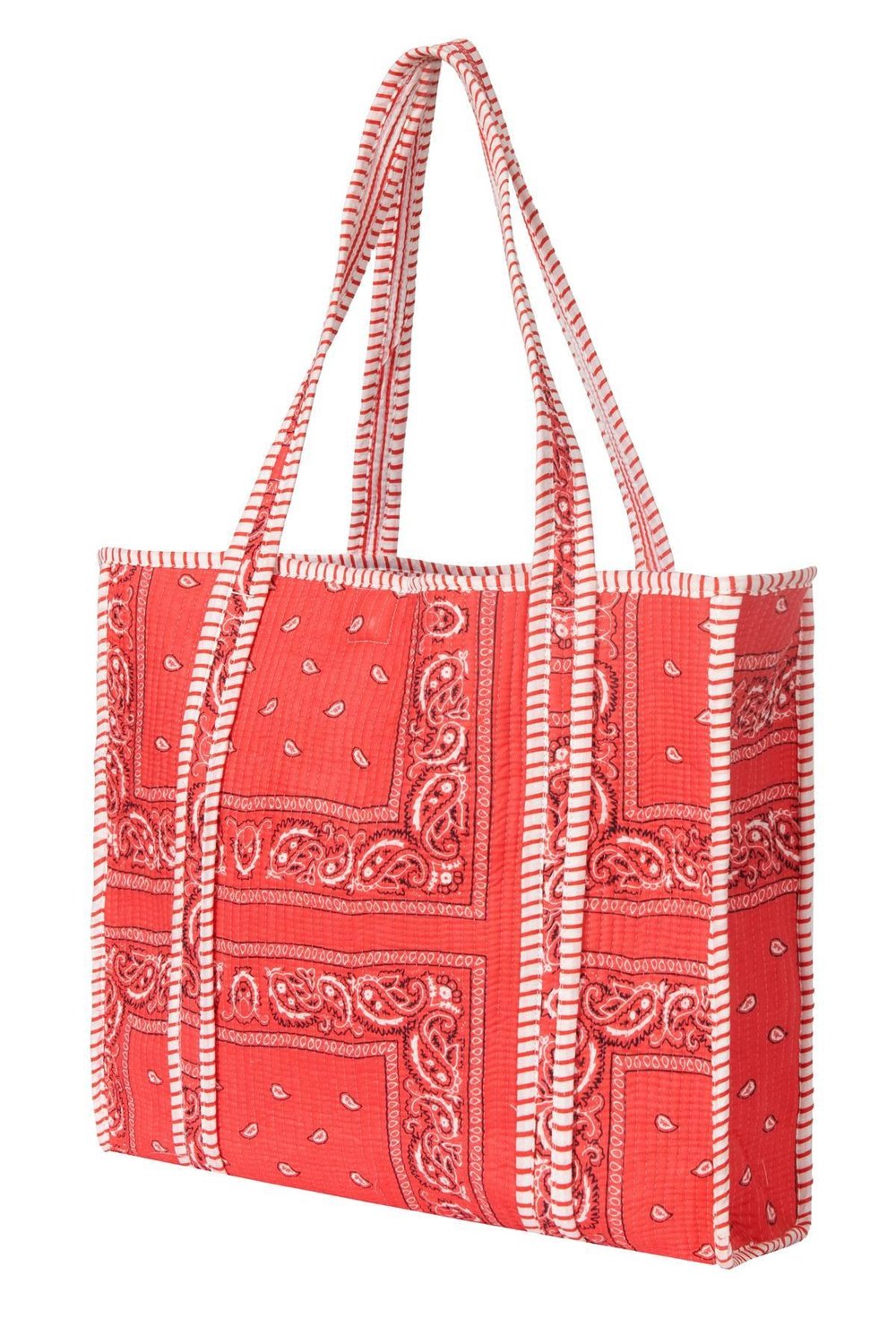 PAISLEY - Şal Desenli Kırmızı Pamuklu Kumaş Günlük Omuz Çantası - Tote Bag