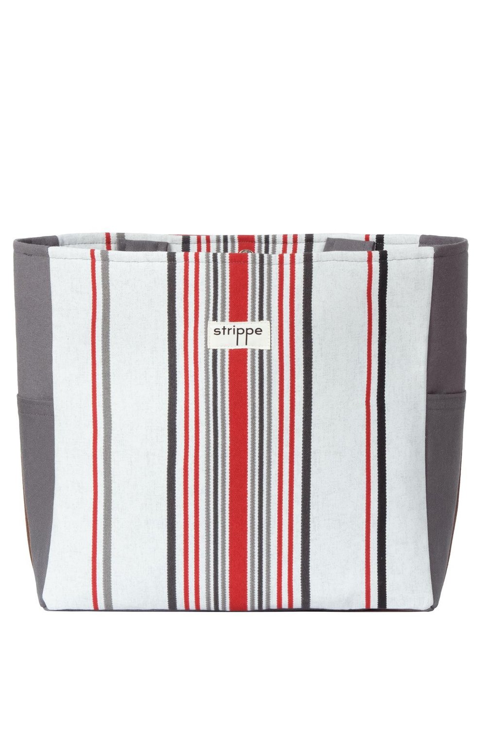 TRACE - Gri Kırmızı Çizgili Pamuklu Kumaş Günlük Omuz Çantası -  Tote Bag