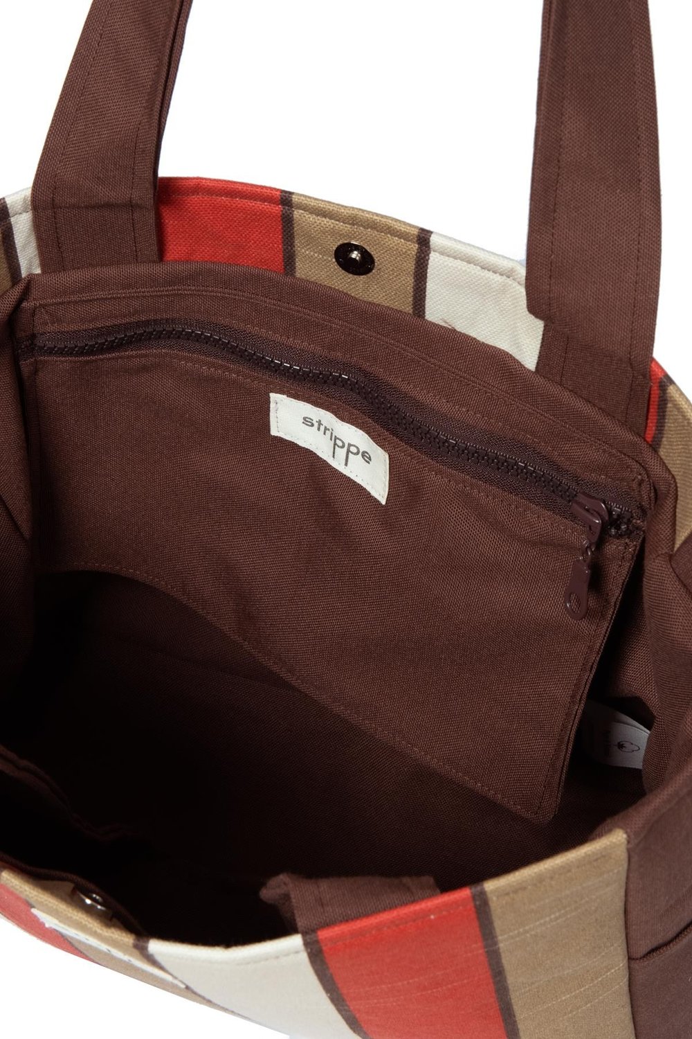 TRACE - Kahverengi Bej Çizgili Pamuklu Kumaş Günlük Omuz Çantası -  Tote Bag