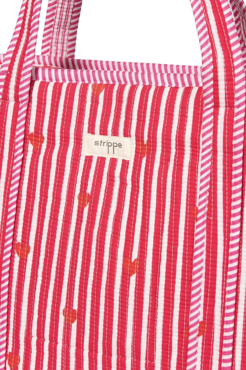 CARRYALL - Kalp Desenli Pembe Pamuklu Kumaş Fermuarlı Günlük Omuz Çantası  - Tote Bag