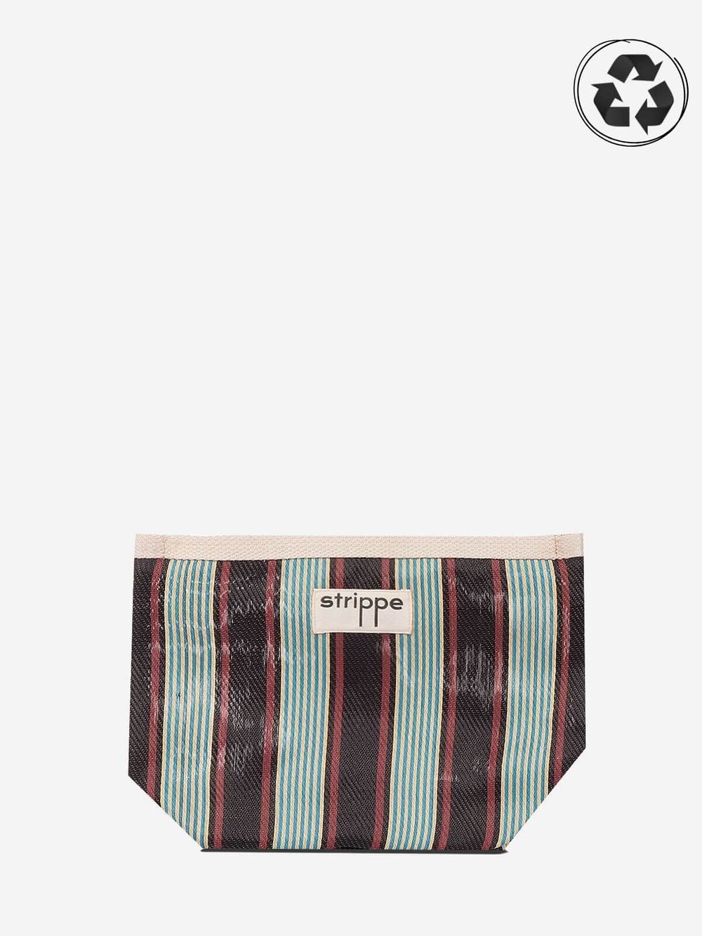 VIVA - Kahve Çizgili Naylon Kumaş Pouch Portföy Çanta