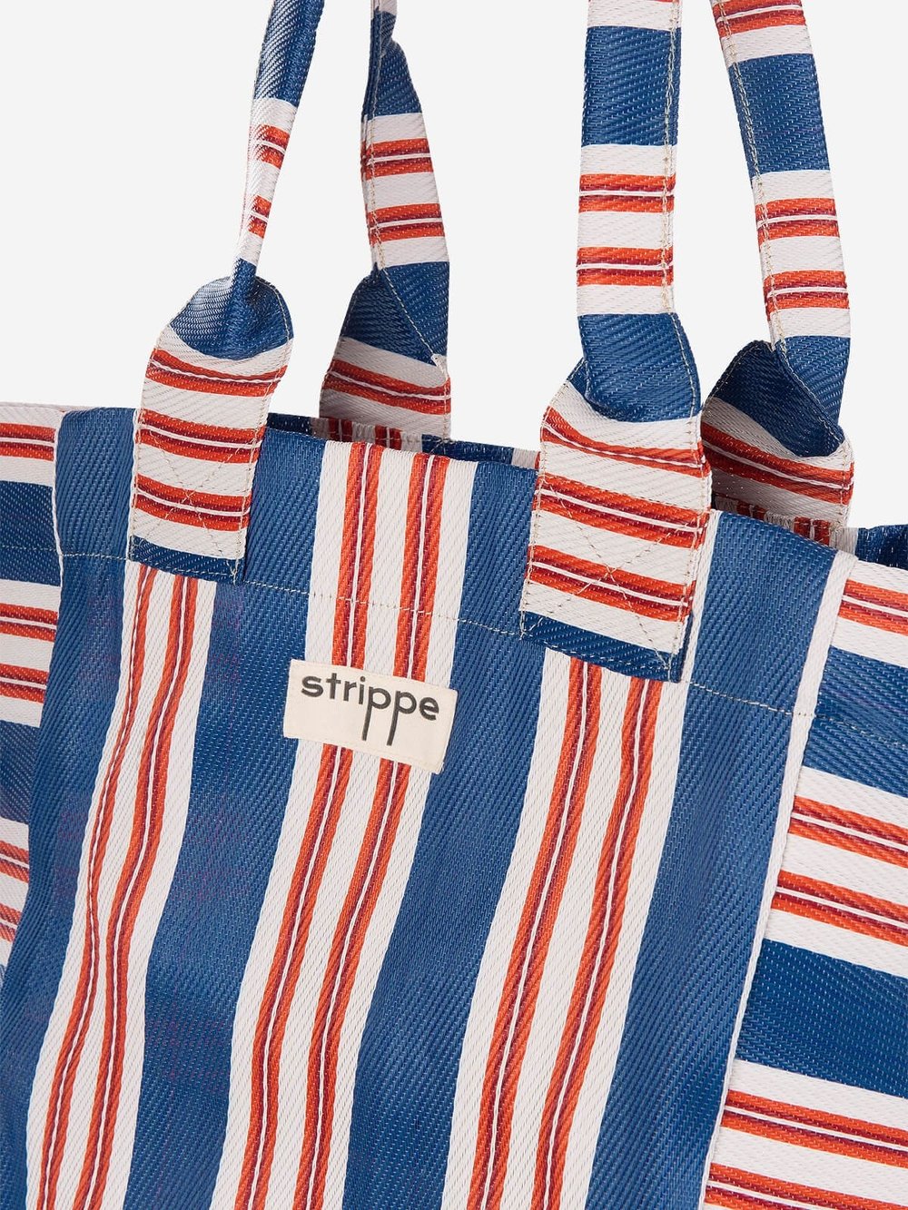 NOVA - Lacivert Çizgili Büyük Boy Naylon Çanta - Tote Bag