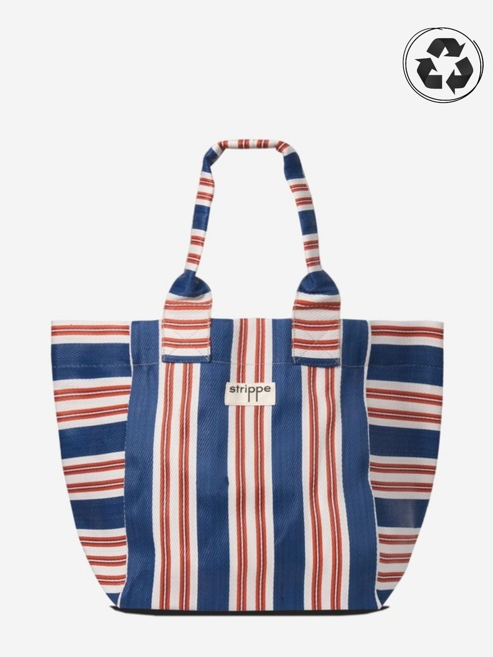 NOVA - Lacivert Çizgili Büyük Boy Naylon Çanta - Tote Bag
