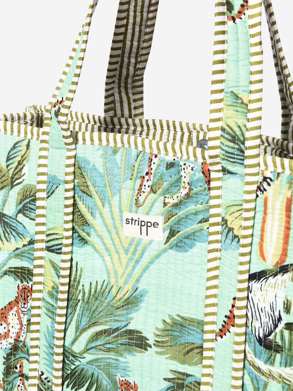 WILDWOOD - Leopar Orman Desenli Mint Yeşili  Pamuklu Kumaş Günlük Omuz Çantası -  Tote Bag
