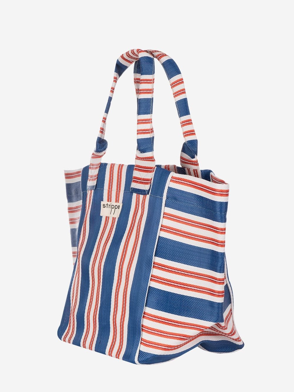 NOVA - Lacivert Çizgili Büyük Boy Naylon Çanta - Tote Bag