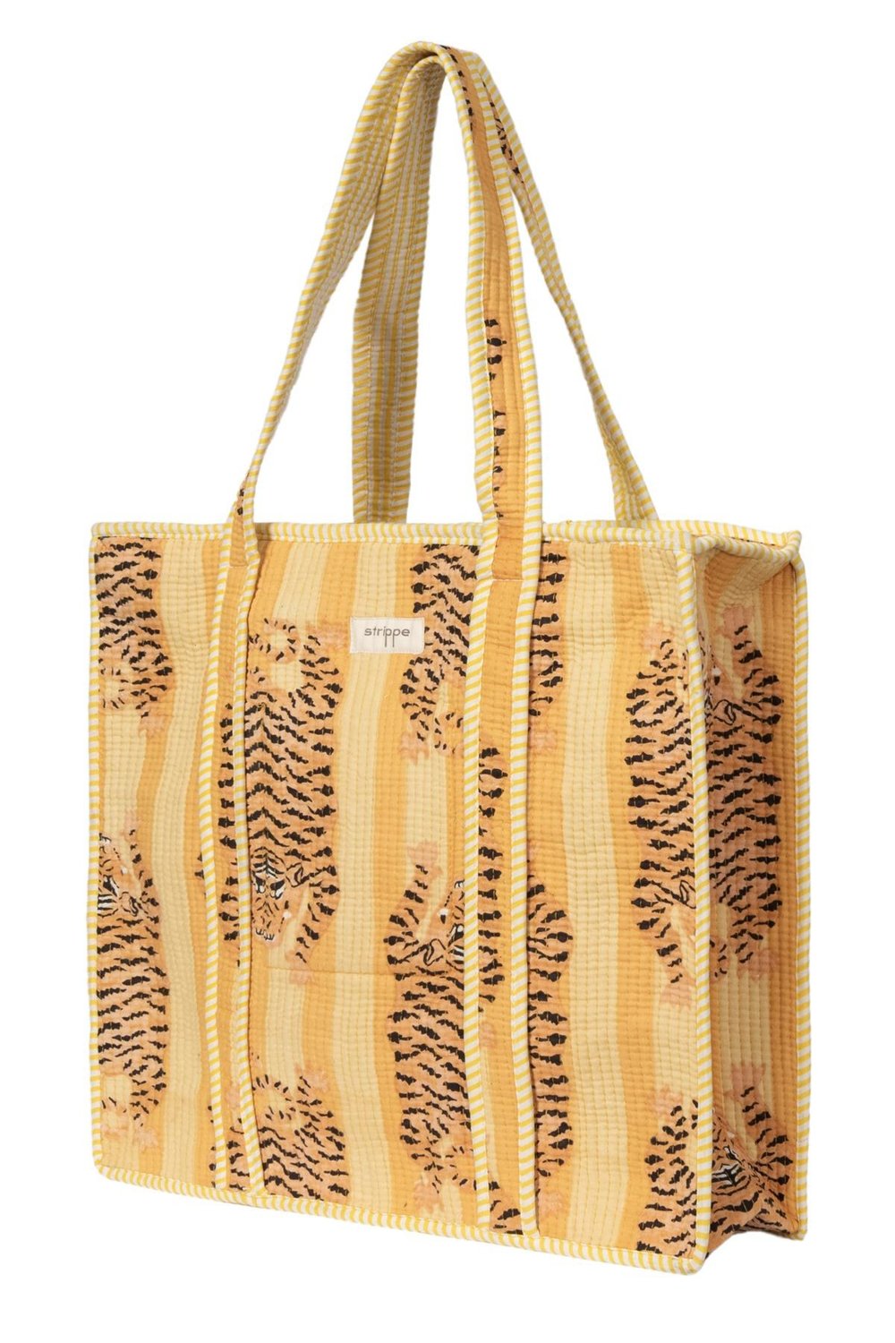 CARRYALL - Kaplan Desenli Sarı Pamuklu Kumaş Fermuarlı Günlük Omuz Çantası  - Tote Bag