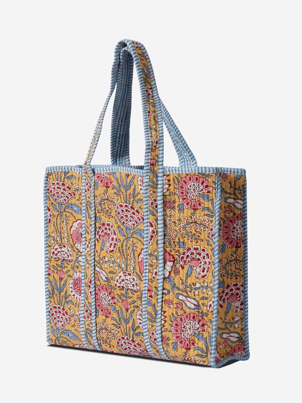 MARIGOLD - Floral Desenli Sarı Pamuklu Kumaş Günlük Omuz Çantası - Tote Bag