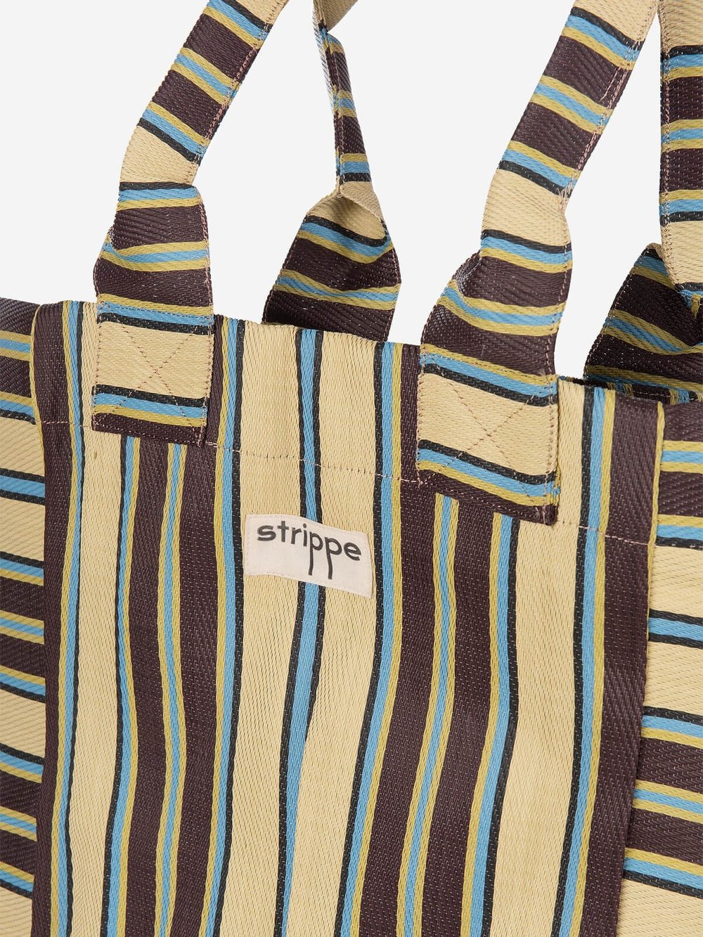 NOVA - Kahve Krem Çizgili Büyük Boy Naylon Çanta - Tote Bag
