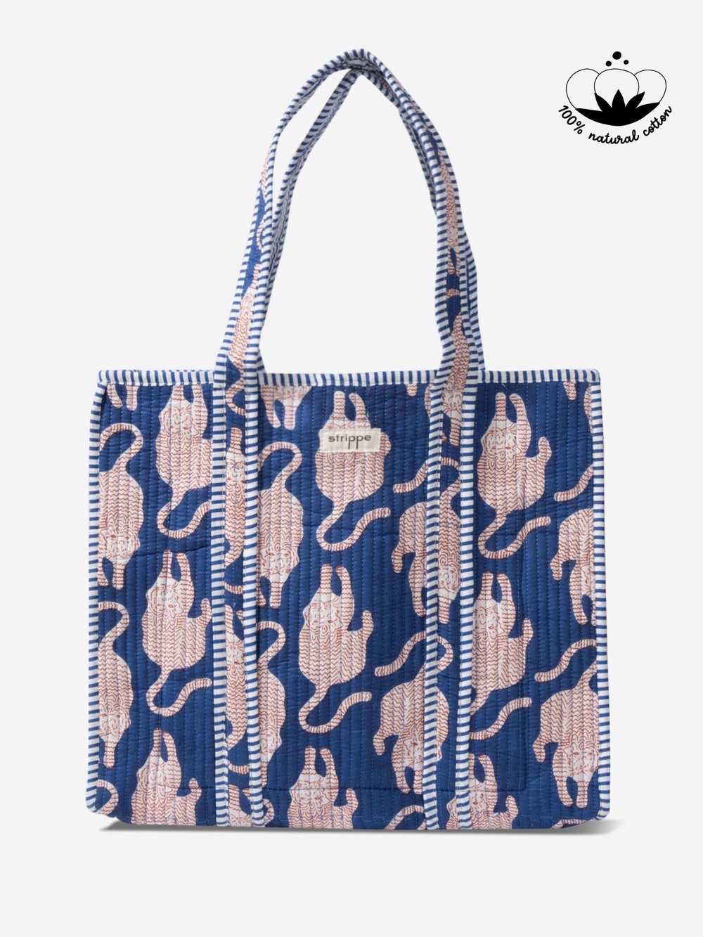 PANTHERA - Kaplan Desenli Mavi Pamuklu Kumaş Günlük Omuz Çantası - Tote Bag