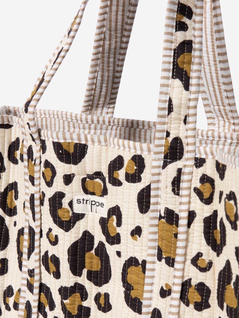 SAFARI- Leopar Desenli Bej Pamuklu Kumaş Günlük Omuz Çantası - Tote Bag