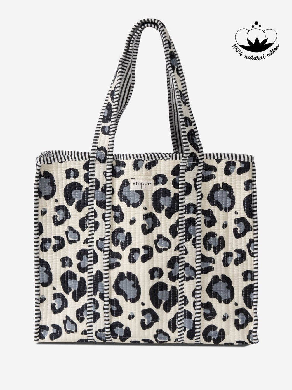 SAFARI- Leopar Desenli Gri Pamuklu Kumaş Günlük Omuz Çantası - Tote Bag