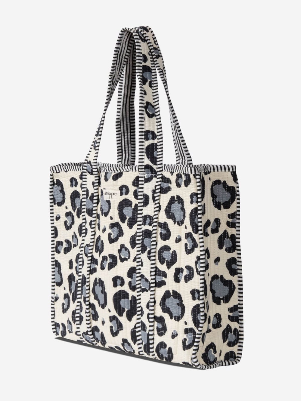 SAFARI- Leopar Desenli Gri Pamuklu Kumaş Günlük Omuz Çantası - Tote Bag
