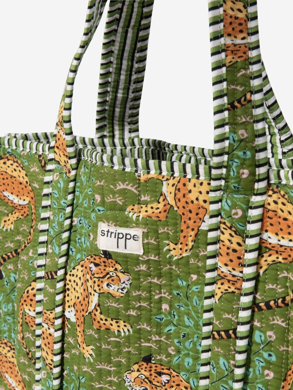 SAVANNA - Leopar Desenli Yeşil Pamuklu Kumaş Günlük Omuz Çantası -  Tote Bag