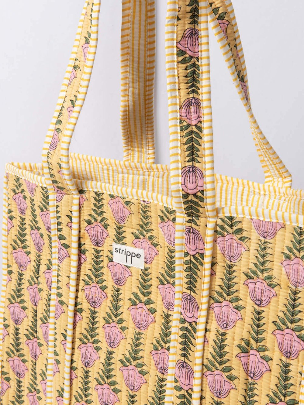 SUNBLOOM- Çiçek Desenli Sarı Pamuklu Kumaş Günlük Omuz Çantası - Tote Bag