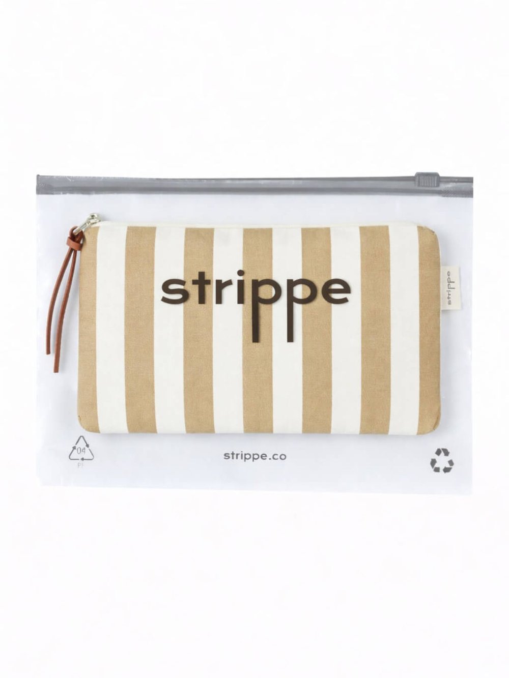 VIBE - Kalın Çizgili Bej Pouch Portföy Çanta
