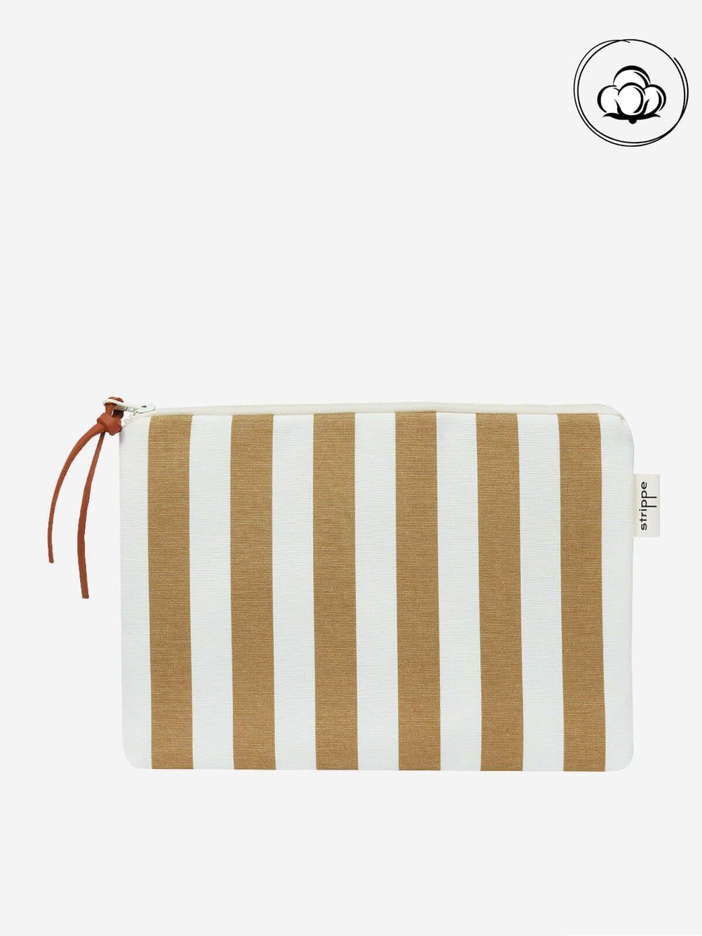 VIBE - Kalın Çizgili Bej Pouch Portföy Çanta